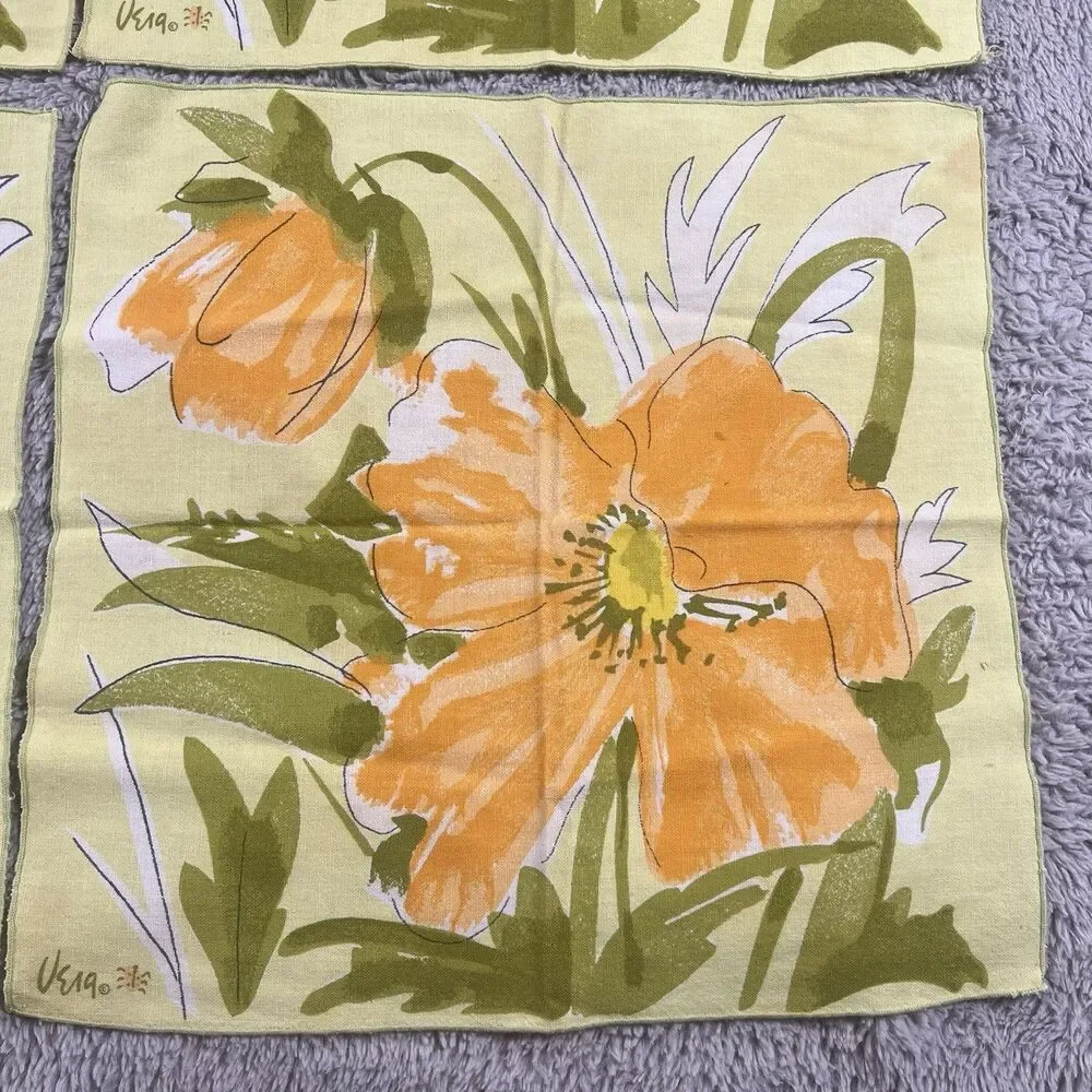 VERA Neumann Vintage MCM Orange Poppy Flower Yellow Napkins 15X15” Set of 8